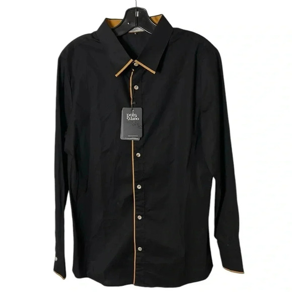 Polo Mano men shirt,small,Eco friendly,Black,trim , tan,two tone,cotton,classy - Picture 1 of 12